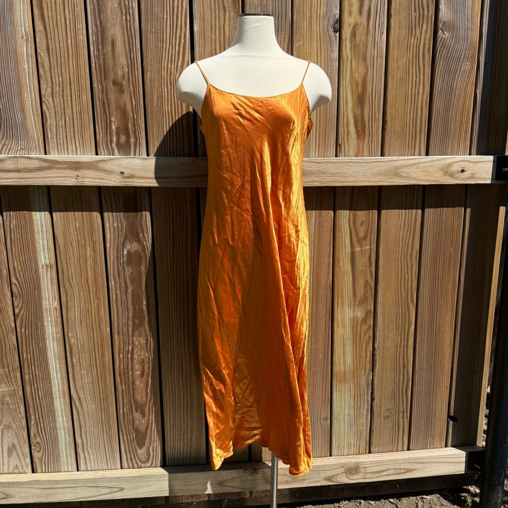Vince Slip Dress Womens Large Spaghetti Strap Midi Copper Satin Glam Preppy